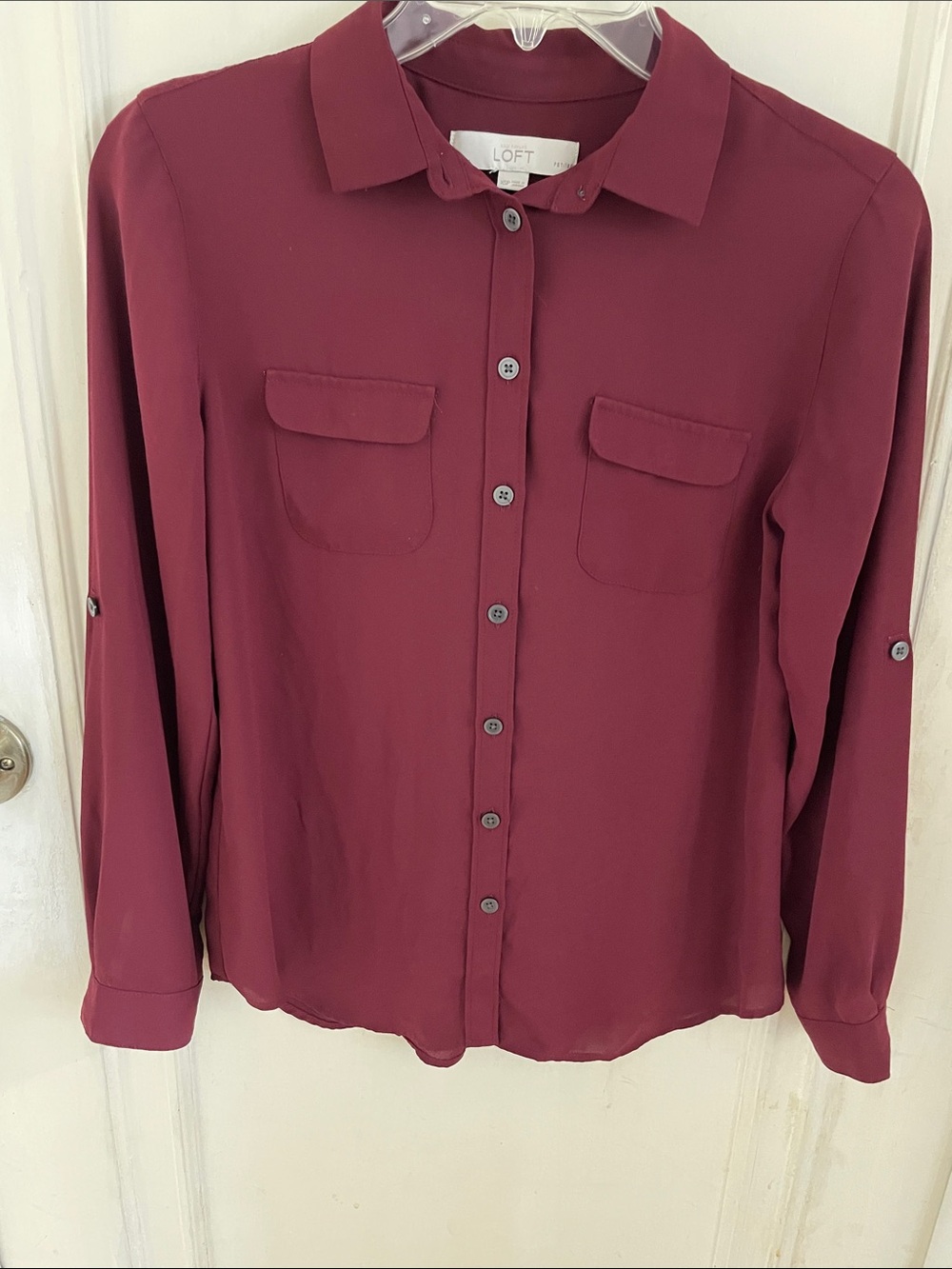 LOFT Women's Deep Burgundy Button-Front Blouse